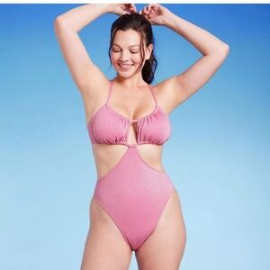 Women's Cut Out One Piece Swimsuit Pink Glitter XSMALL Wild Fable